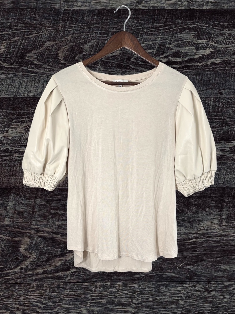 Another Love Cream Blouse with Asymmetrical Puff Sleeves
